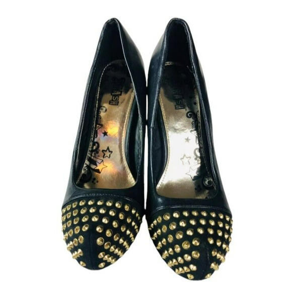 Brash Womens Stiletto Pumps Gold Studs Heels Black Faux Leather Shoes Size 8 - Picture 5 of 9